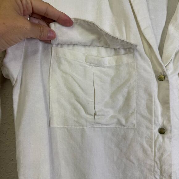 L'ACADEMIE Top Medium Safari Crop Revolve Button Front Shoulder Epaulettes Linen - Picture 9 of 14